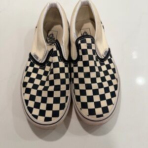 Vans Kids Classic Checkerboard Canvas Slip-Ons - Cream and Black